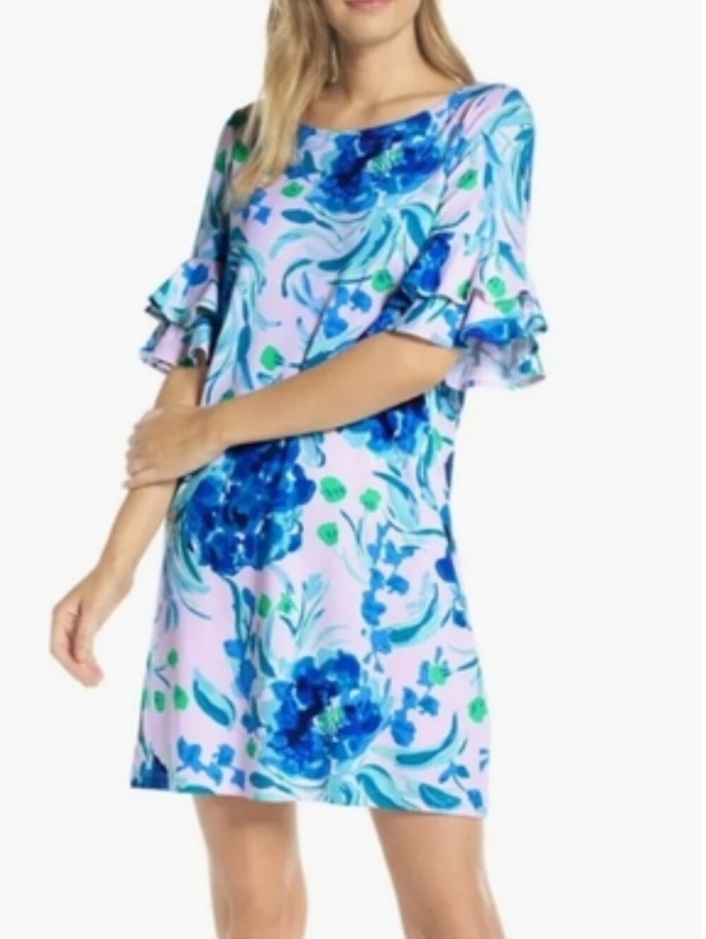 Lilly Pulitzer Lula Watercolor Floral Ruffle Sleeve Shift Dress Casual Small